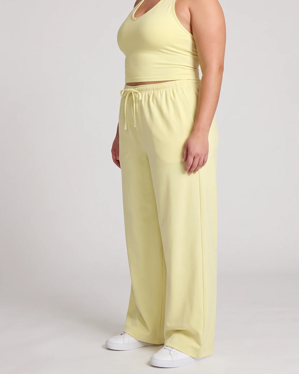 Curvana nvwa womens two piece summer casual v neck top wide leg pants womens holiday tra plus size pastel yellow hero