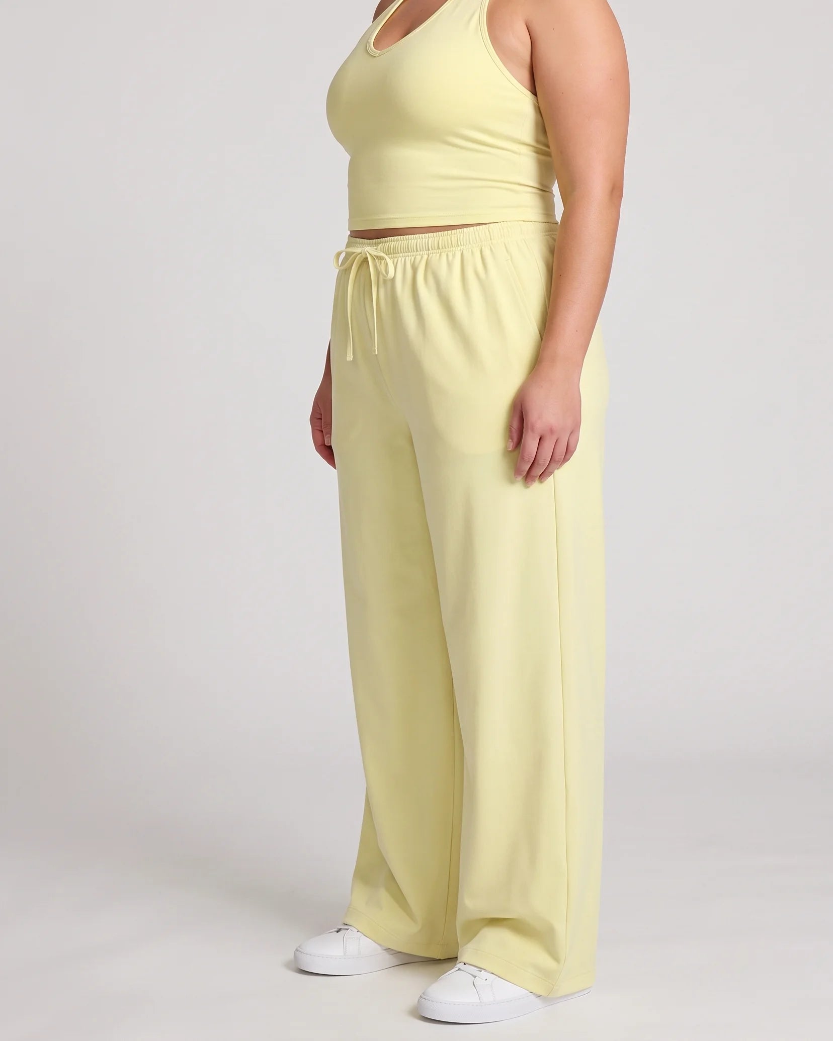 Curvana nvwa womens two piece summer casual v neck top wide leg pants womens holiday tra plus size pastel yellow hero