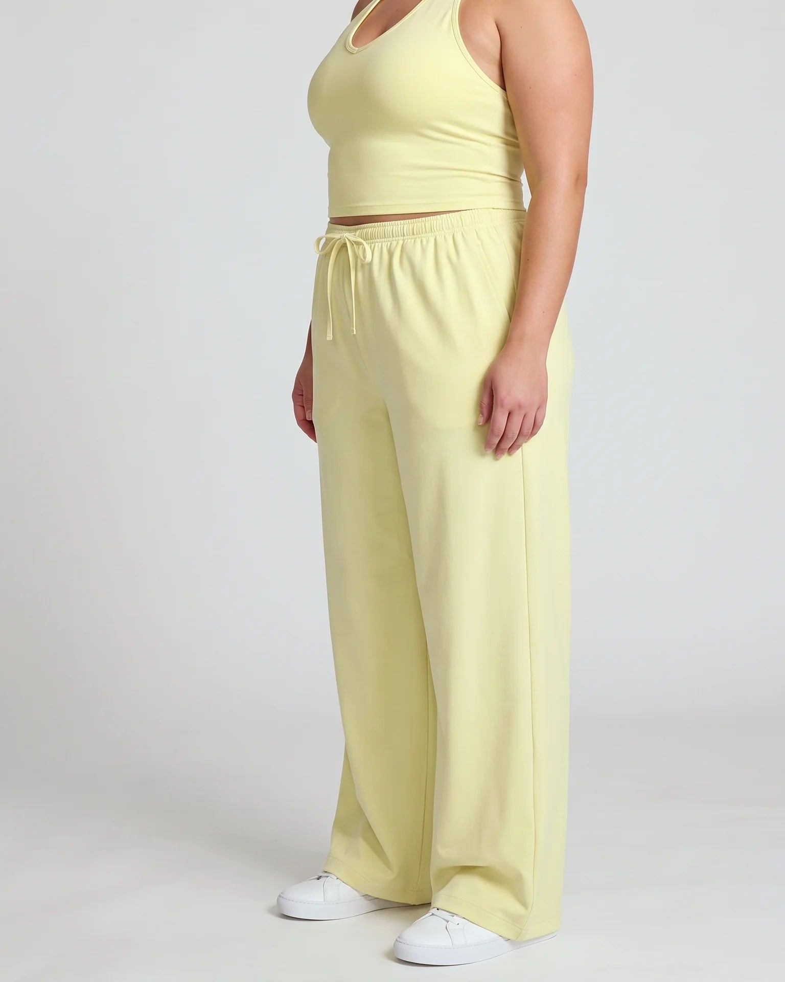 Curvana nvwa womens two piece summer casual v neck top wide leg pants womens holiday tra plus size pastel yellow hero