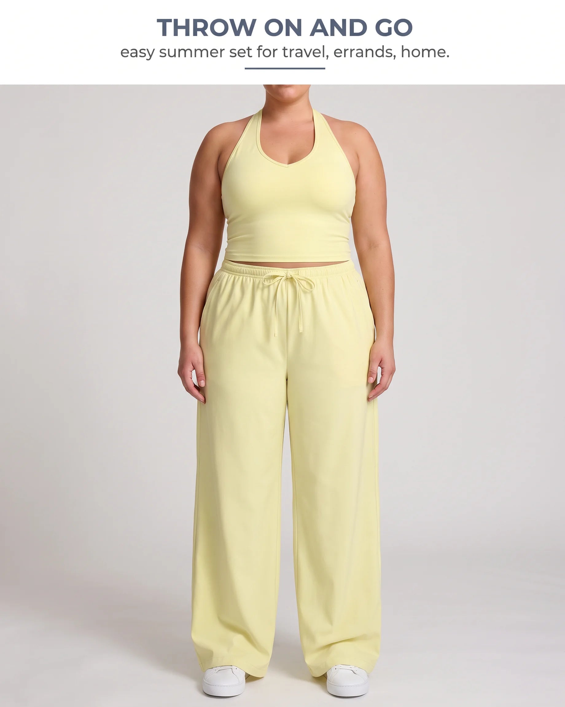 Curvana nvwa womens two piece summer casual v neck top wide leg pants womens holiday tra feature throw on and go
