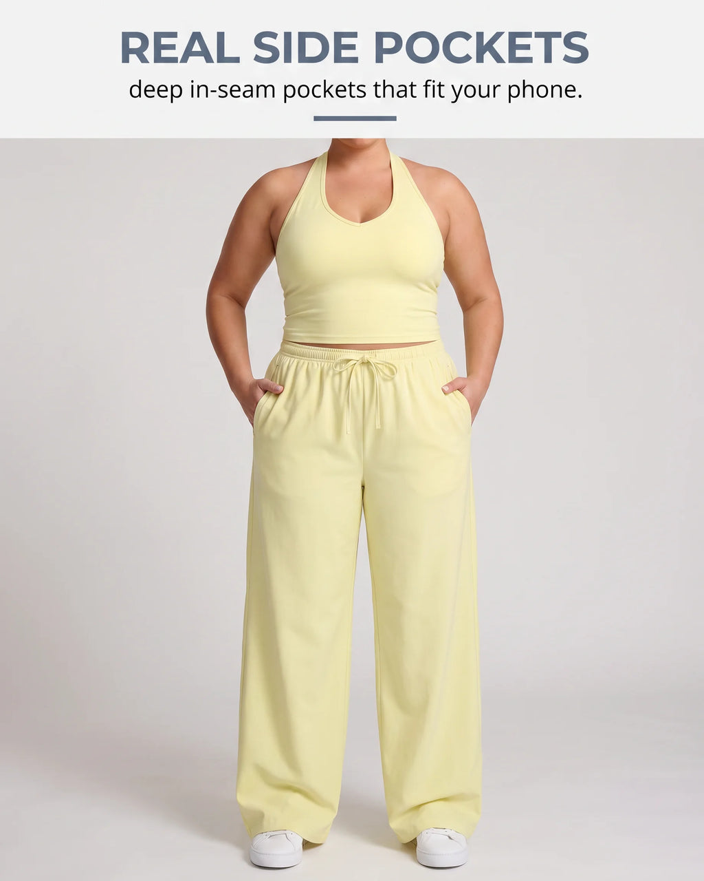 Curvana nvwa womens two piece summer casual v neck top wide leg pants womens holiday tra feature real side pockets