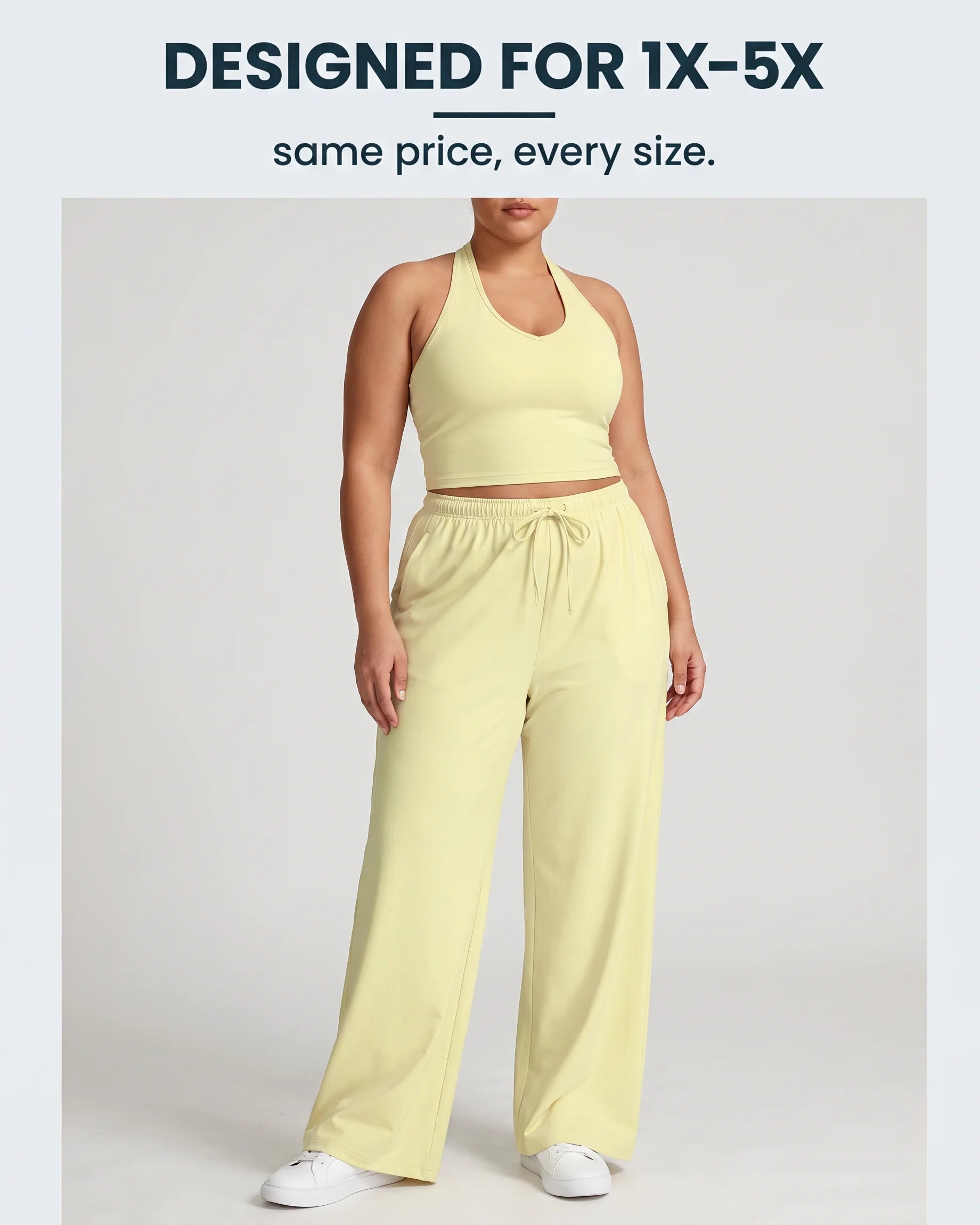 Curvana nvwa womens two piece summer casual v neck top wide leg pants womens holiday tra feature designed for 1x 5x