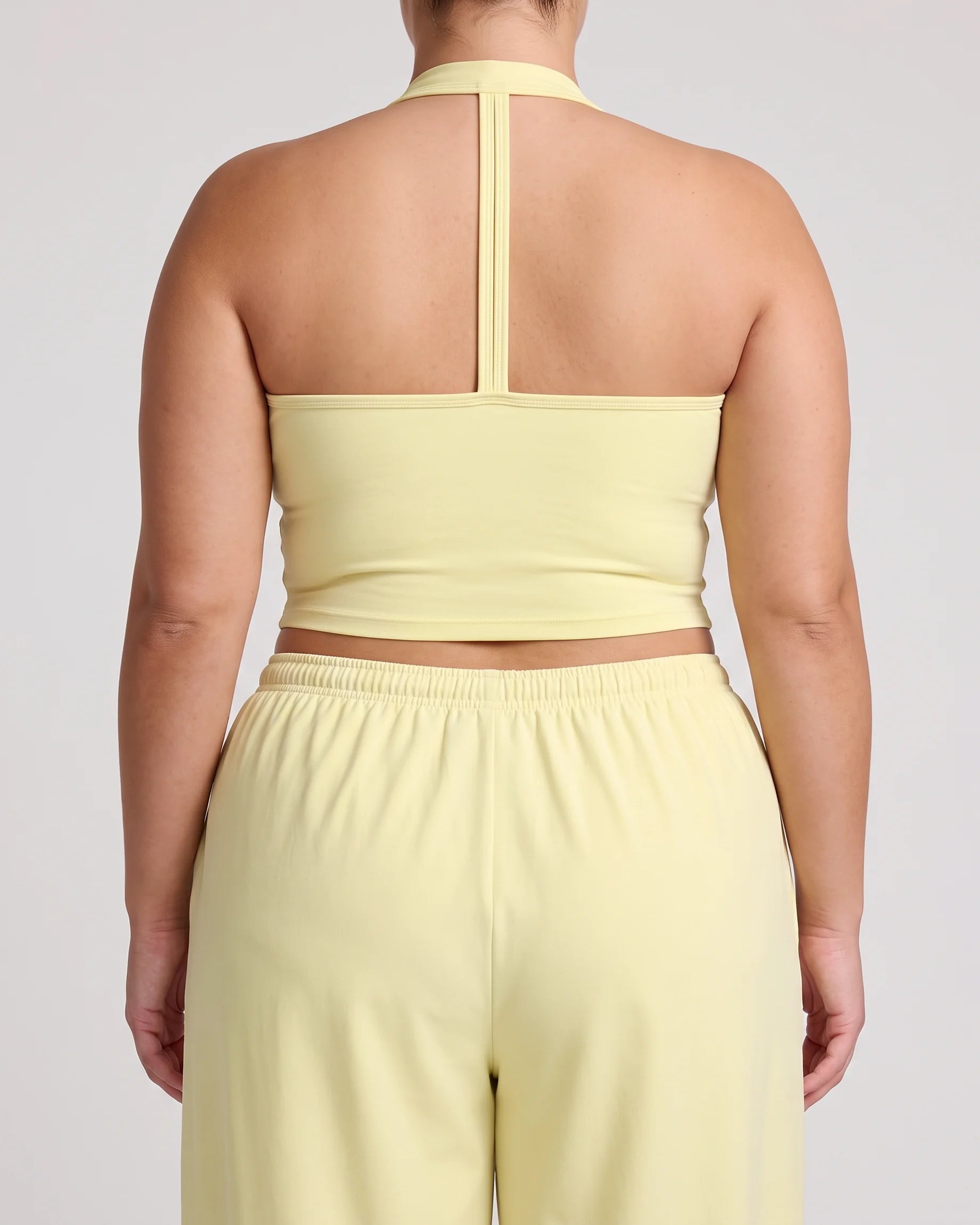 Curvana nvwa womens two piece summer casual v neck top wide leg pants womens holiday tra plus size pastel yellow detail 2 top halter col v souple devant