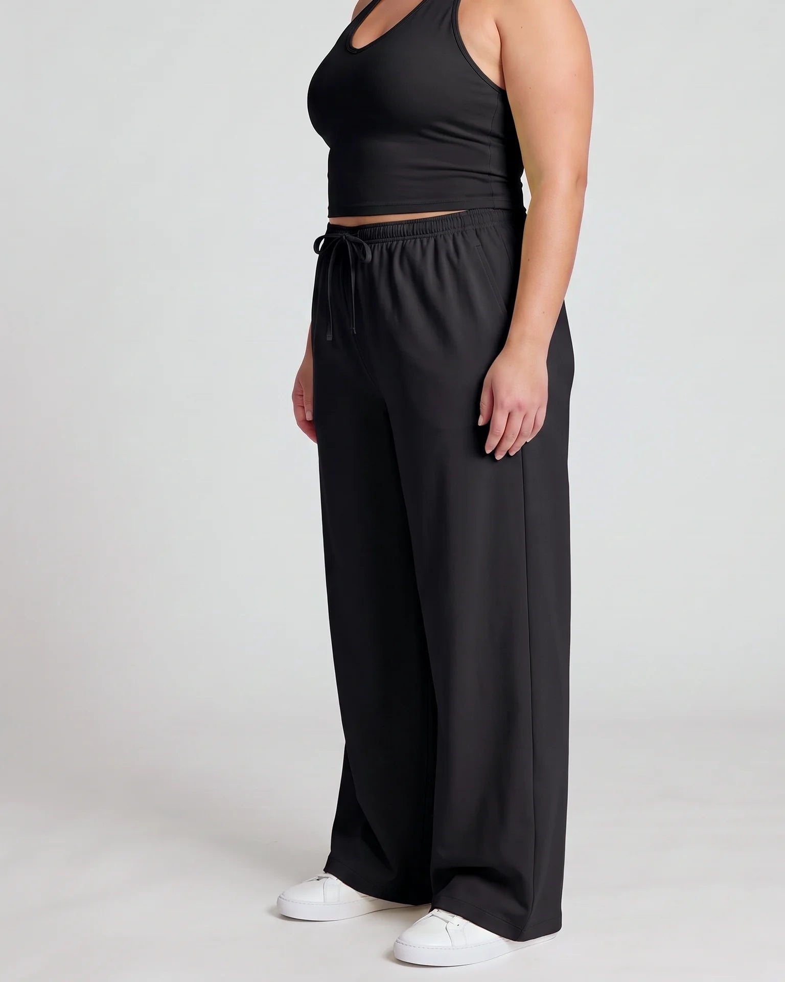 Curvana nvwa womens two piece summer casual v neck top wide leg pants womens holiday tra plus size black hero