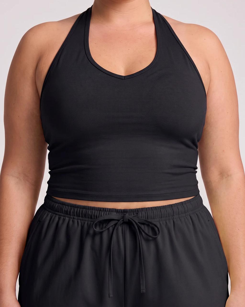 Curvana nvwa womens two piece summer casual v neck top wide leg pants womens holiday tra plus size black detail 1