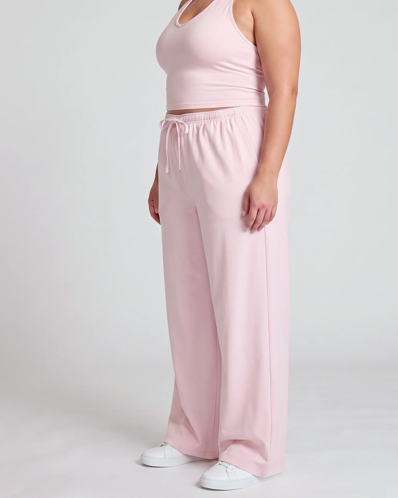 Curvana nvwa womens two piece summer casual v neck top wide leg pants womens holiday tra plus size blush pink hero