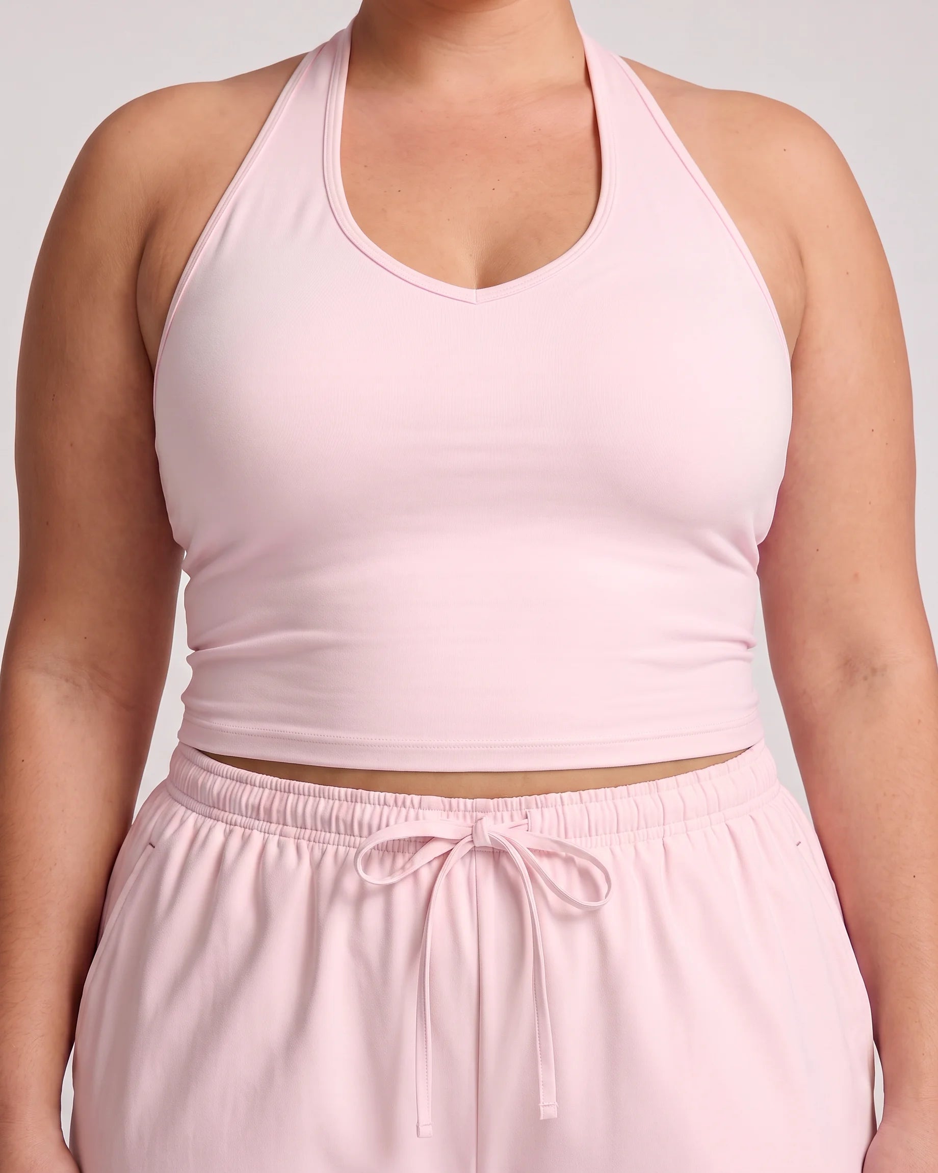 Curvana nvwa womens two piece summer casual v neck top wide leg pants womens holiday tra plus size blush pink detail 1