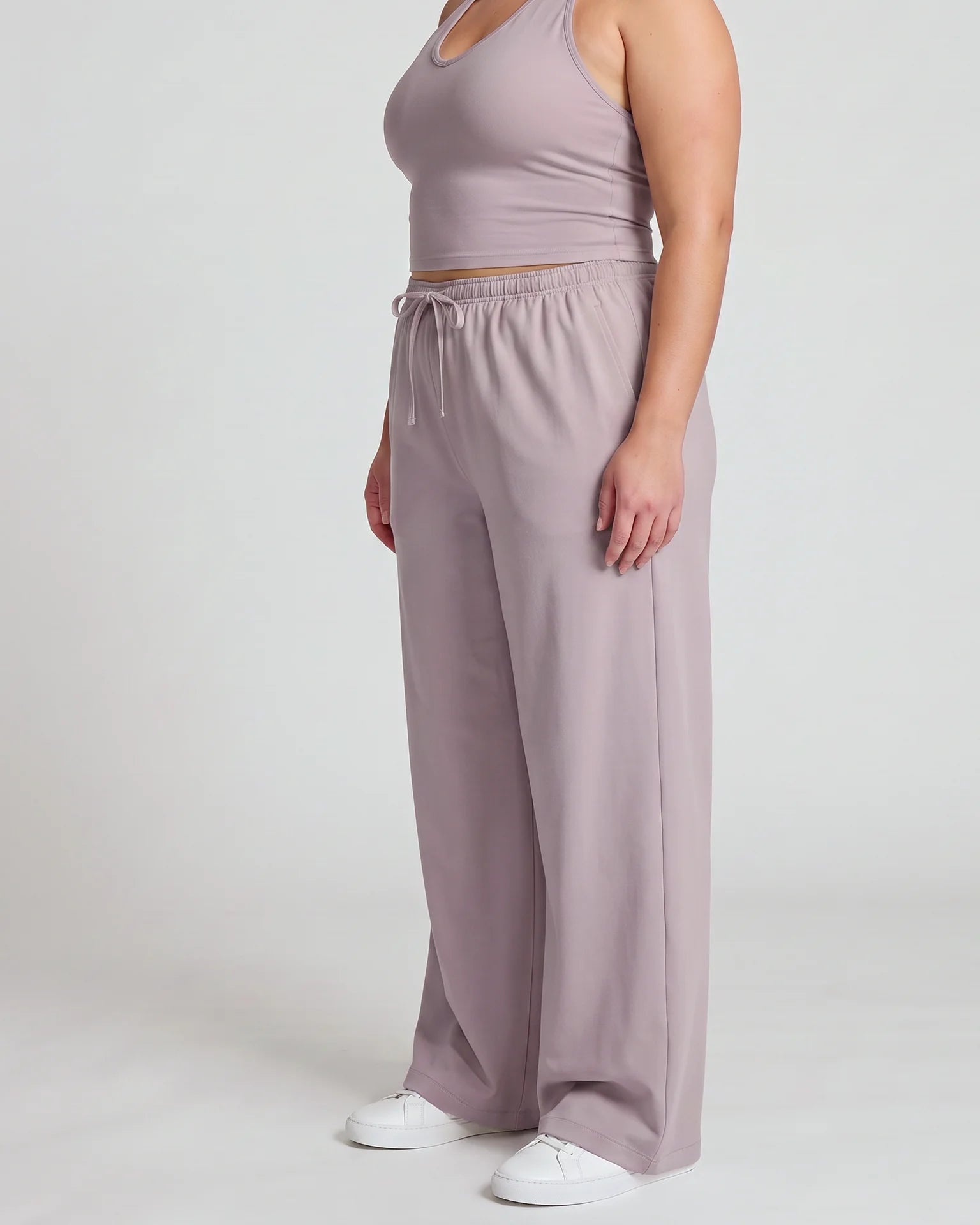 Curvana nvwa womens two piece summer casual v neck top wide leg pants womens holiday tra plus size dusty mauve hero