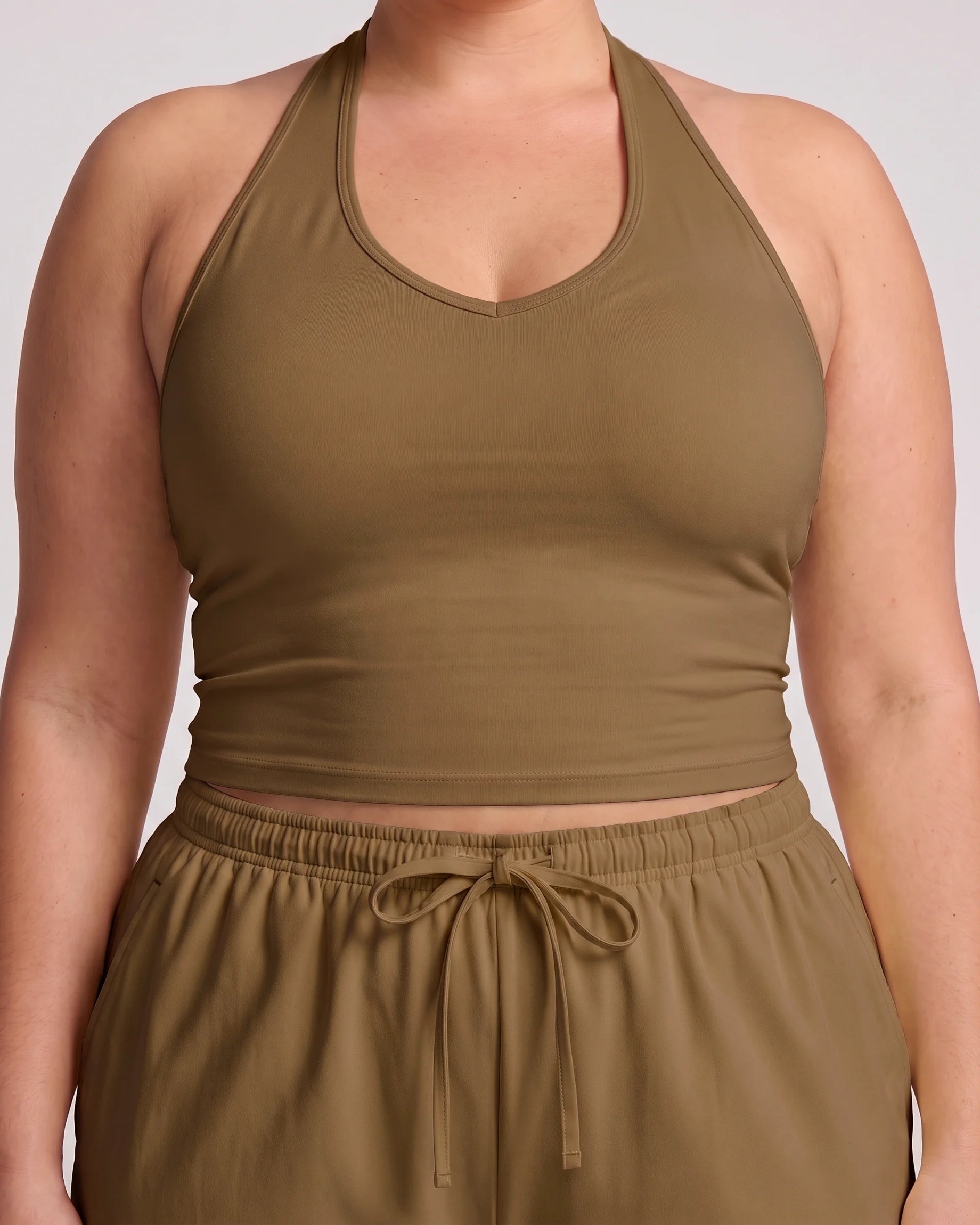 Curvana nvwa womens two piece summer casual v neck top wide leg pants womens holiday tra plus size mocha brown detail 1