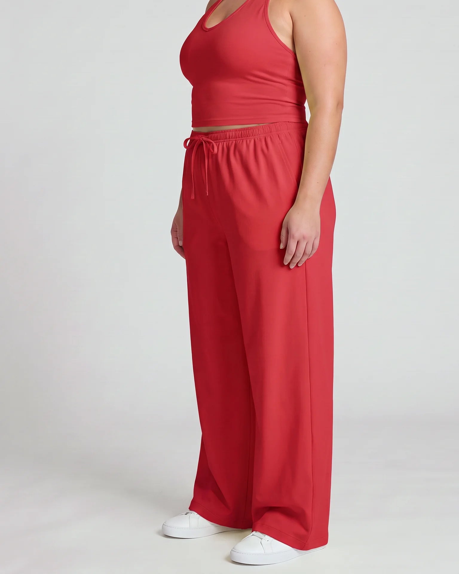 Curvana nvwa womens two piece summer casual v neck top wide leg pants womens holiday tra plus size vivid red hero