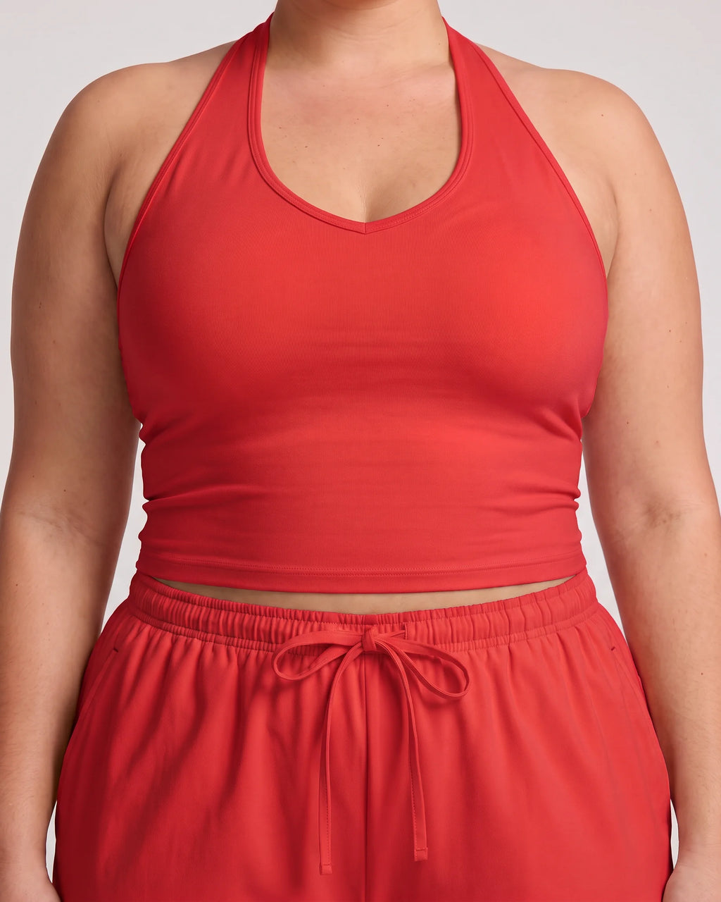 Curvana nvwa womens two piece summer casual v neck top wide leg pants womens holiday tra plus size vivid red detail 1