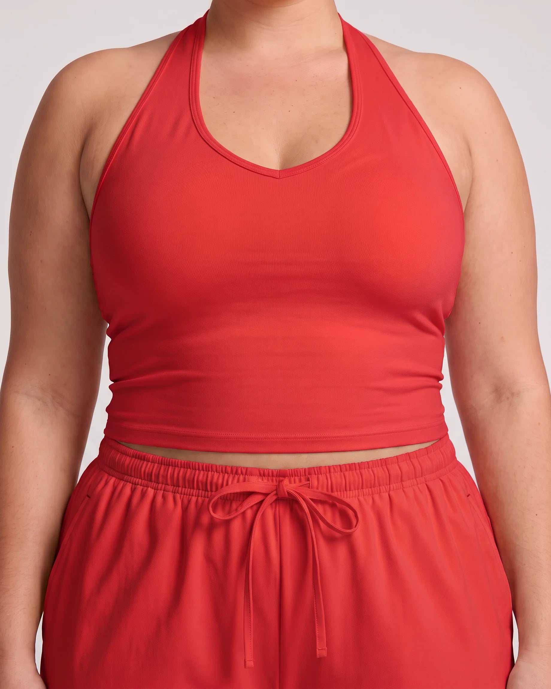 Curvana nvwa womens two piece summer casual v neck top wide leg pants womens holiday tra plus size vivid red detail 1