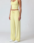 Curvana nvwa womens two piece summer casual v neck top wide leg pants womens holiday tra standard pastel yellow hero