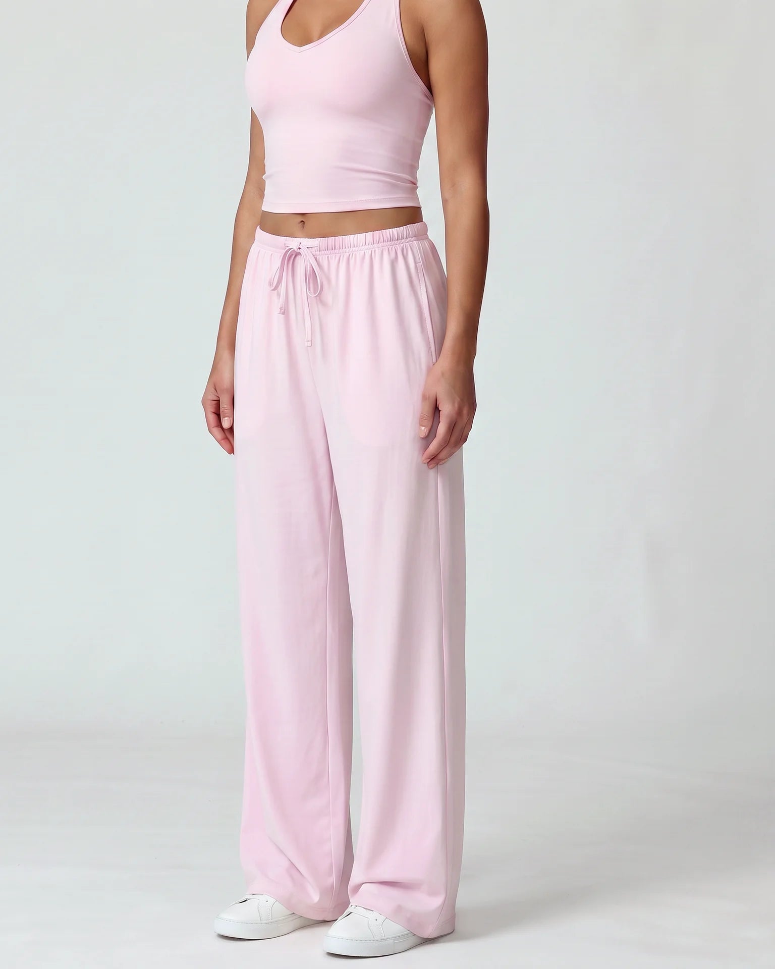 Curvana nvwa womens two piece summer casual v neck top wide leg pants womens holiday tra standard blush pink hero