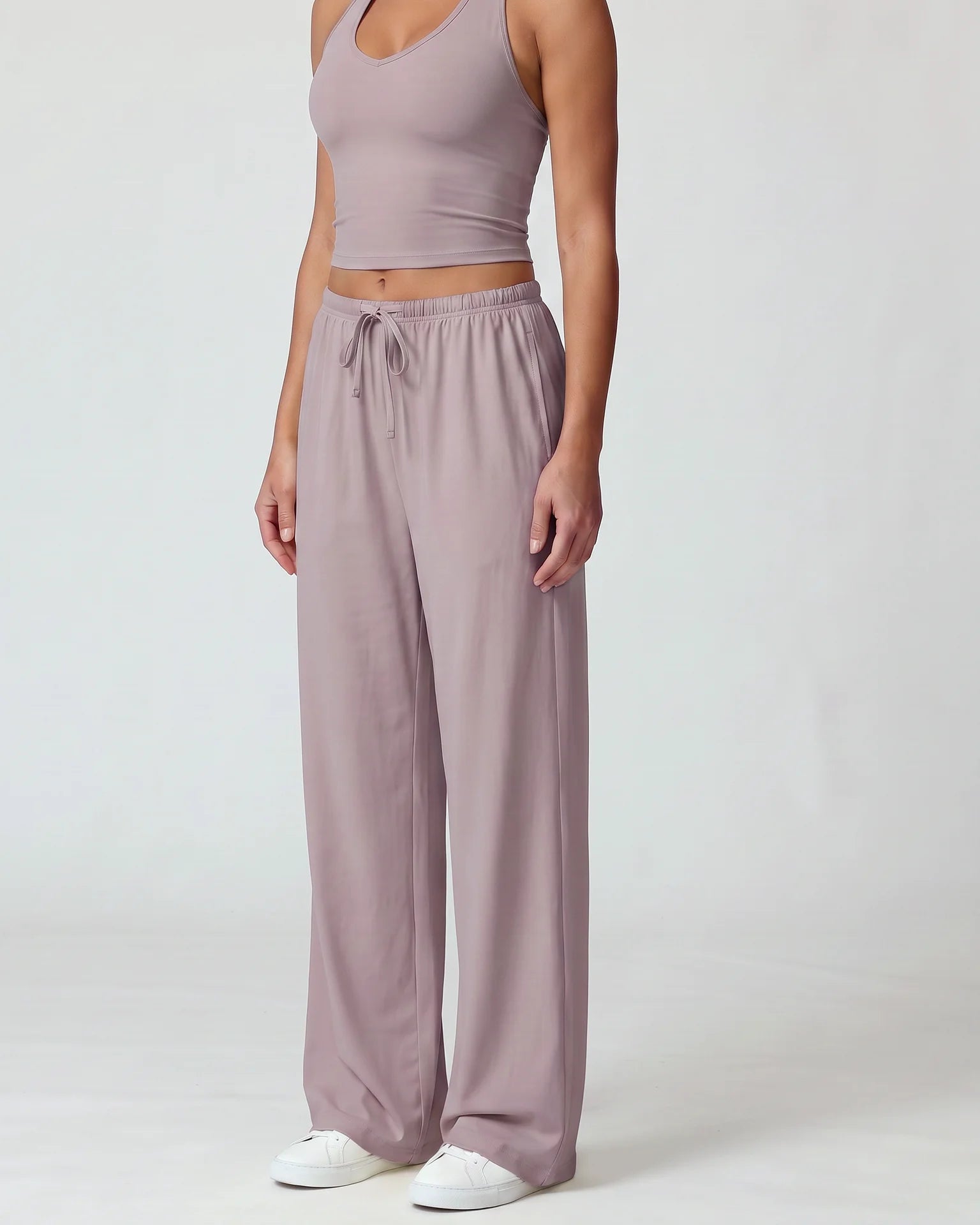 Curvana nvwa womens two piece summer casual v neck top wide leg pants womens holiday tra standard dusty mauve hero