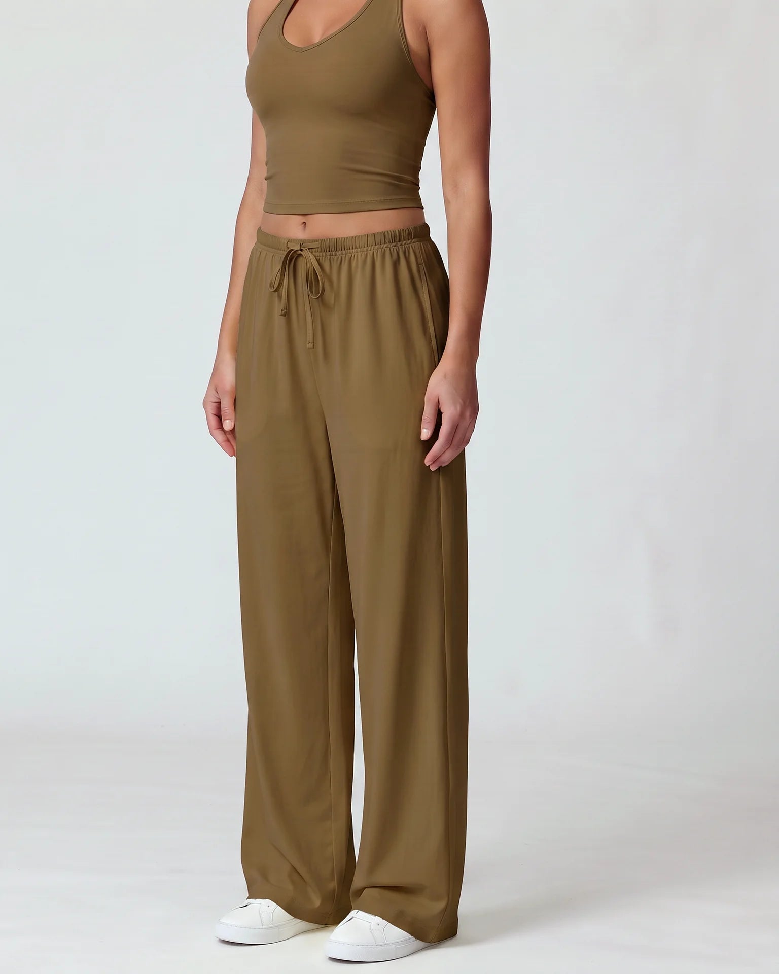 Curvana nvwa womens two piece summer casual v neck top wide leg pants womens holiday tra standard mocha brown hero