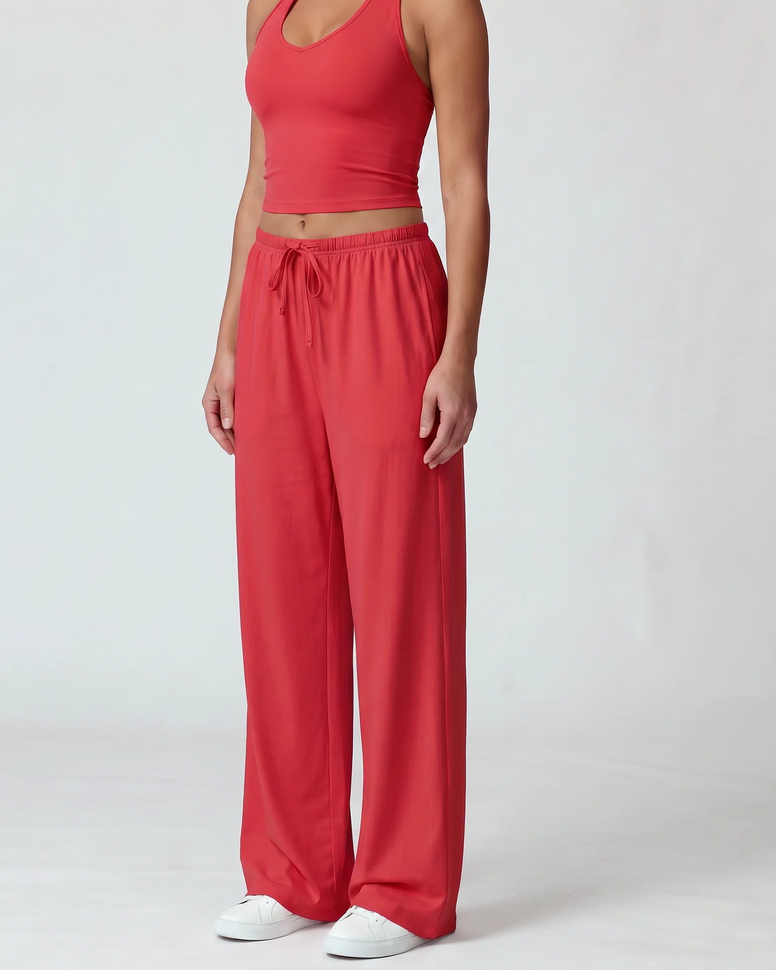 Curvana nvwa womens two piece summer casual v neck top wide leg pants womens holiday tra standard vivid red hero