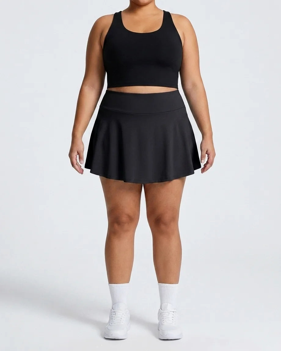 Curvana ace tennis skirt plus size black front view