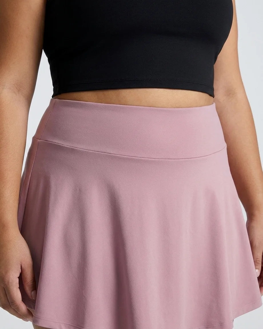 Curvana ace tennis skirt plus size dusty pink waistband detail