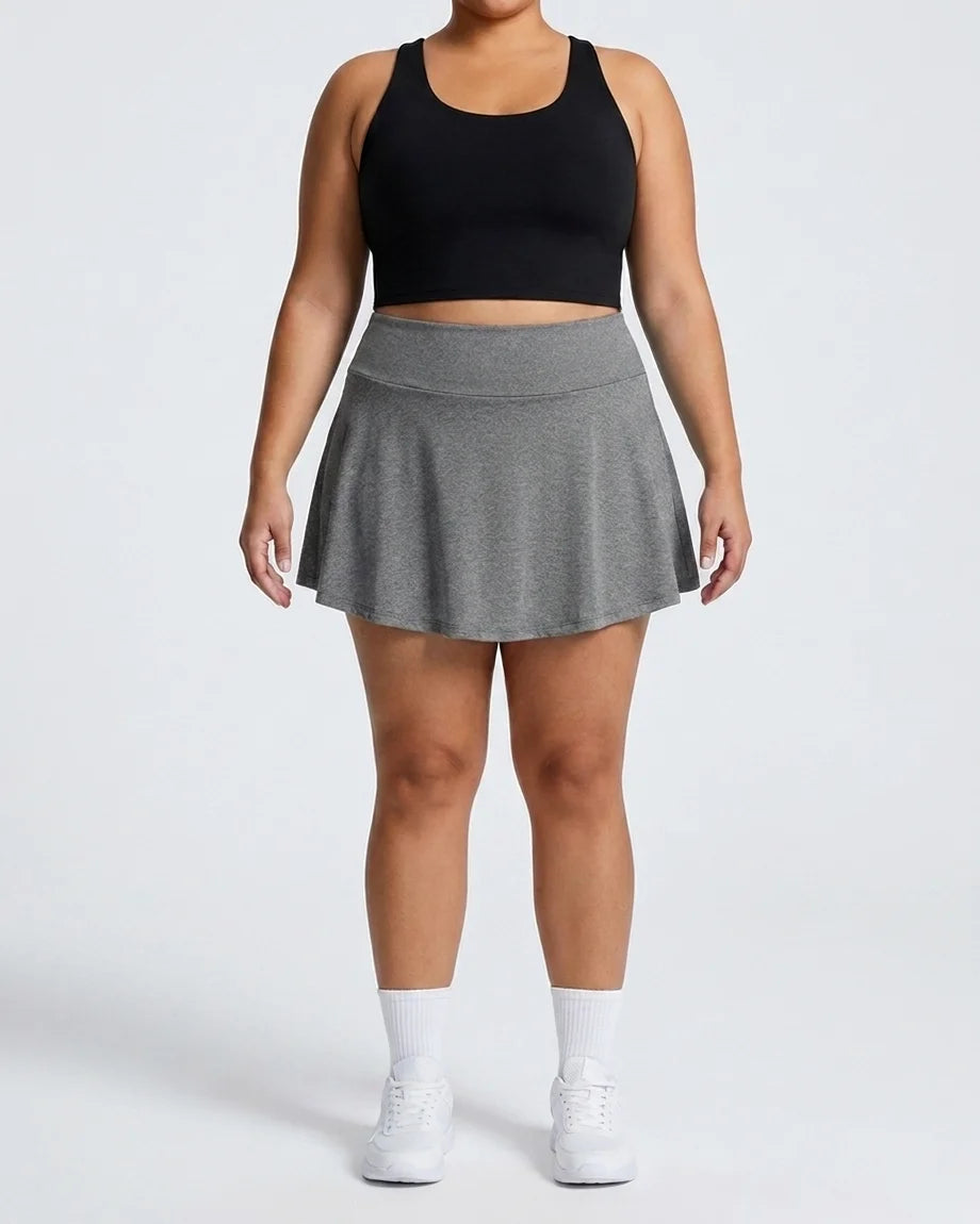 Curvana ace tennis skirt plus size heather grey front view