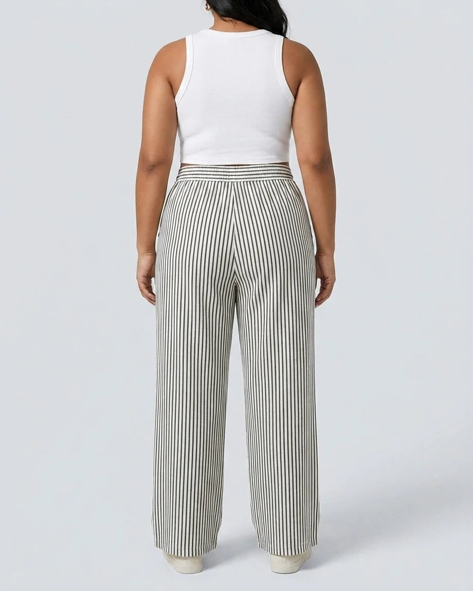 Curvana breeze wide leg pant plus size black white stripe back view