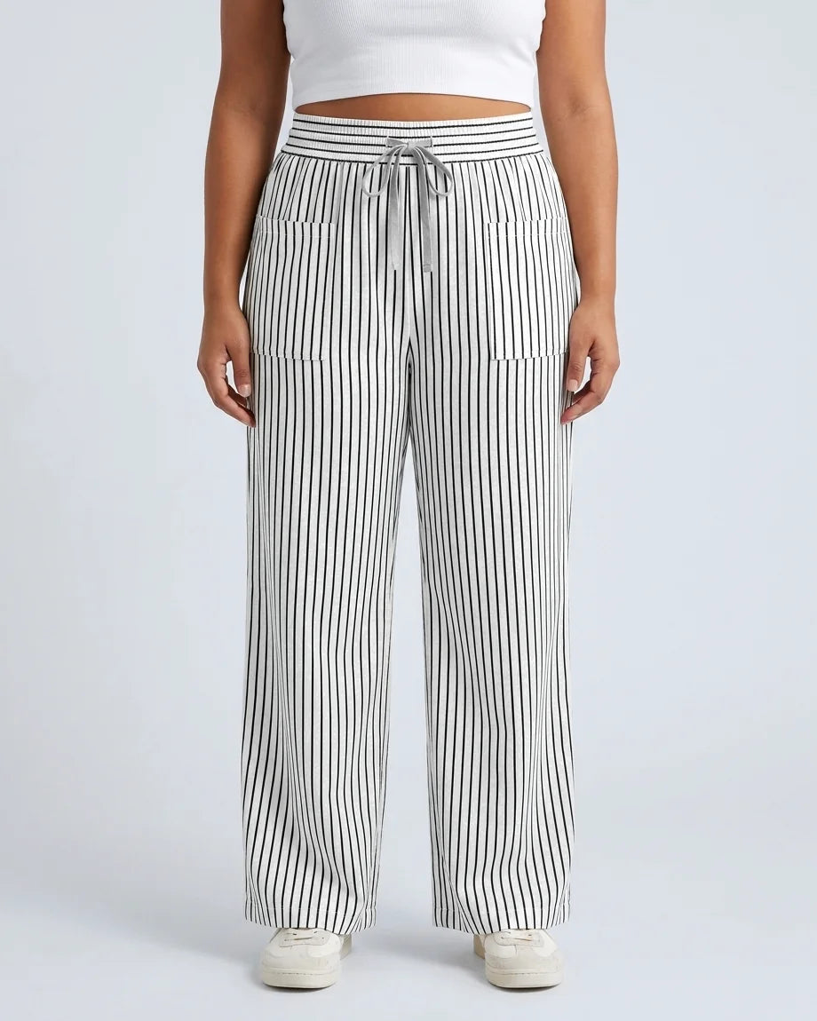 Curvana breeze wide leg pant plus size black white stripe front view