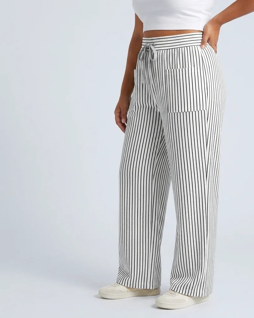 Curvana breeze wide leg pant plus size black white stripe hero