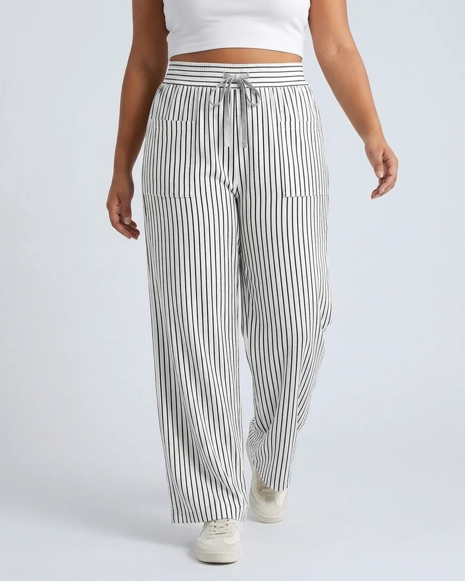 Curvana breeze wide leg pant plus size black white stripe movement