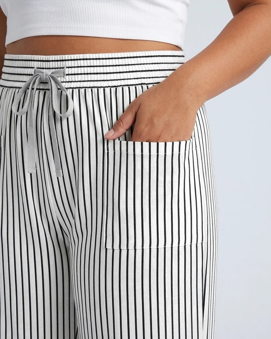 Curvana breeze wide leg pant plus size black white stripe pocket detail