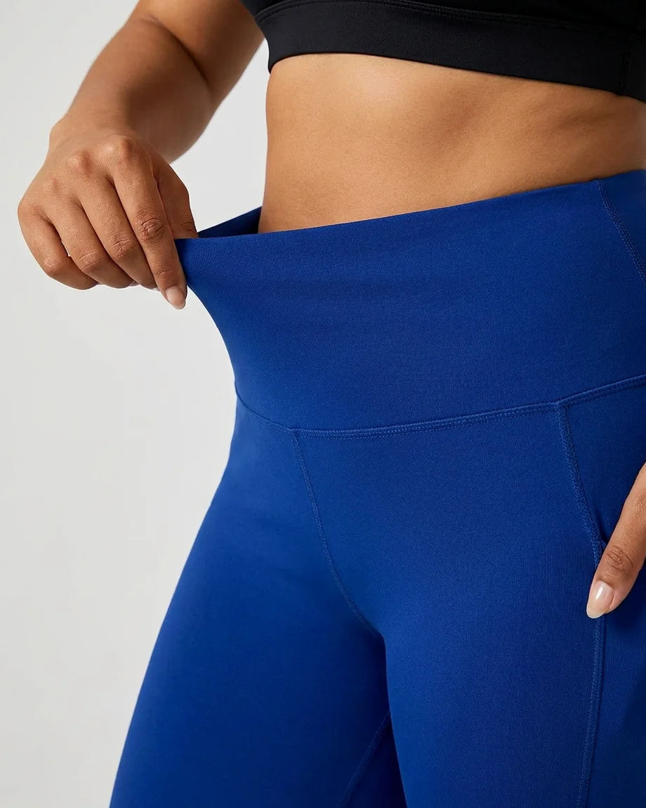 Curvana cloudsoft high waist capri plus size royal blue waistband detail