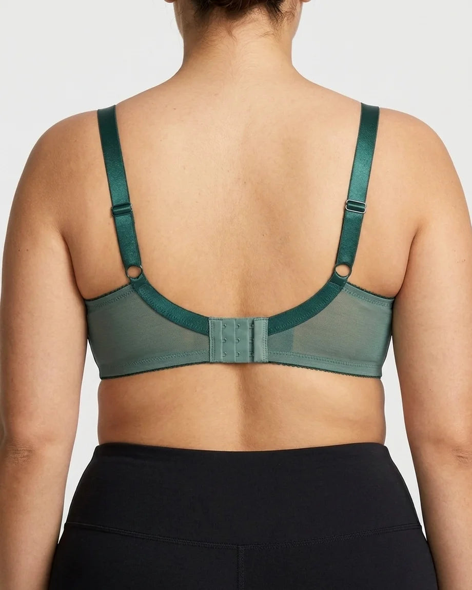Curvana lace comfort bra plus size emerald green back view
