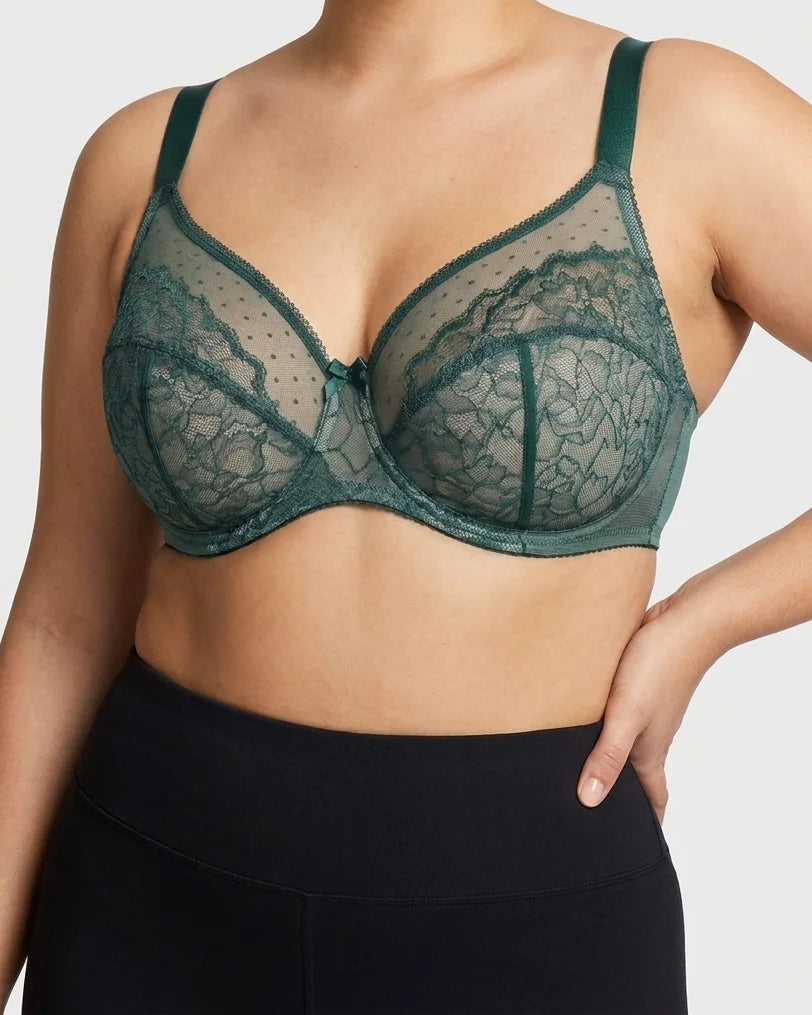 Curvana lace comfort bra plus size emerald green front angle