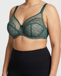 Curvana lace comfort bra plus size emerald green hero