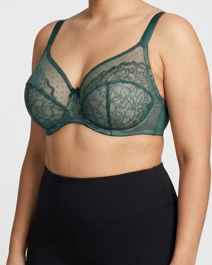 Curvana lace comfort bra plus size emerald green hero