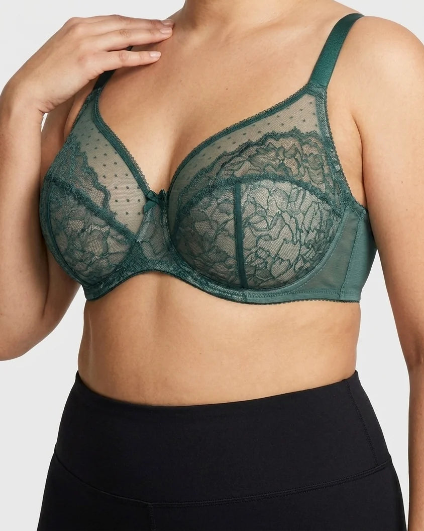 Curvana lace comfort bra plus size emerald green lift support