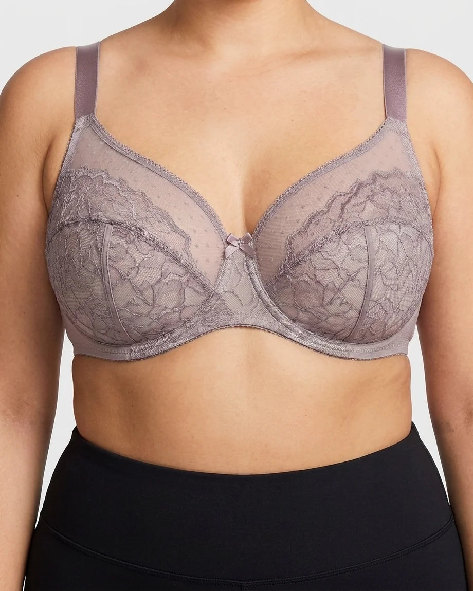 Curvana lace comfort bra plus size mauve front view