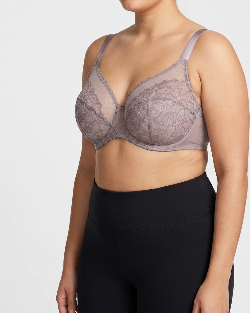 Curvana lace comfort bra plus size mauve hero