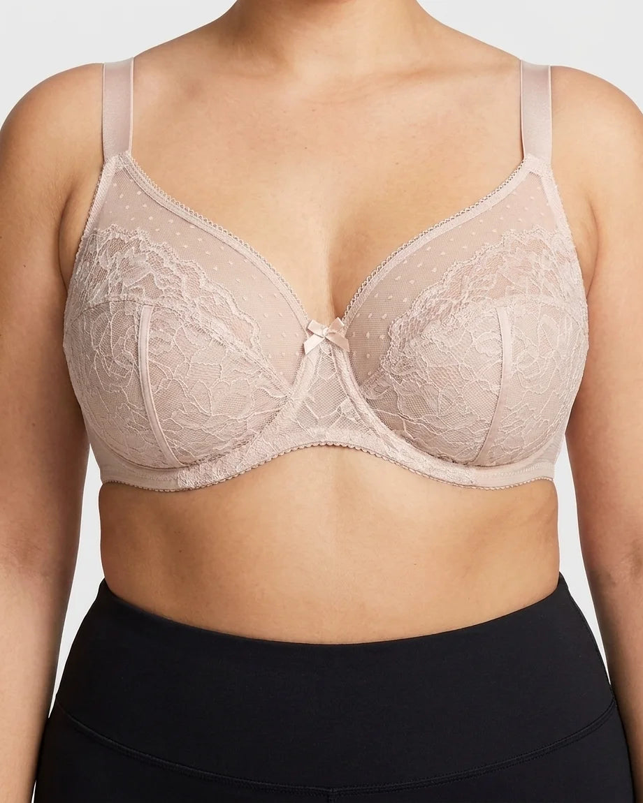 Curvana lace comfort bra plus size nude front view