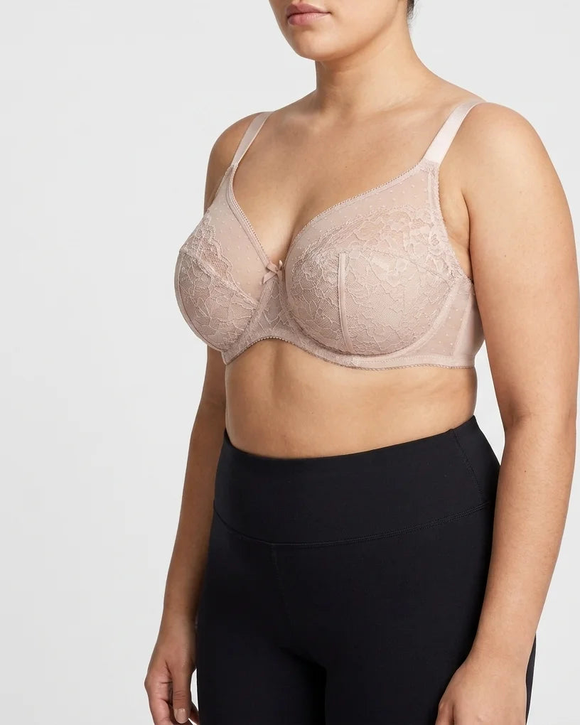 Curvana lace comfort bra plus size nude hero
