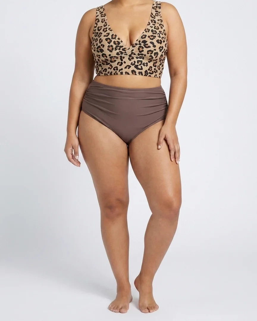 Curvana leopard tummy control swimsuit plus size leopard print front angle