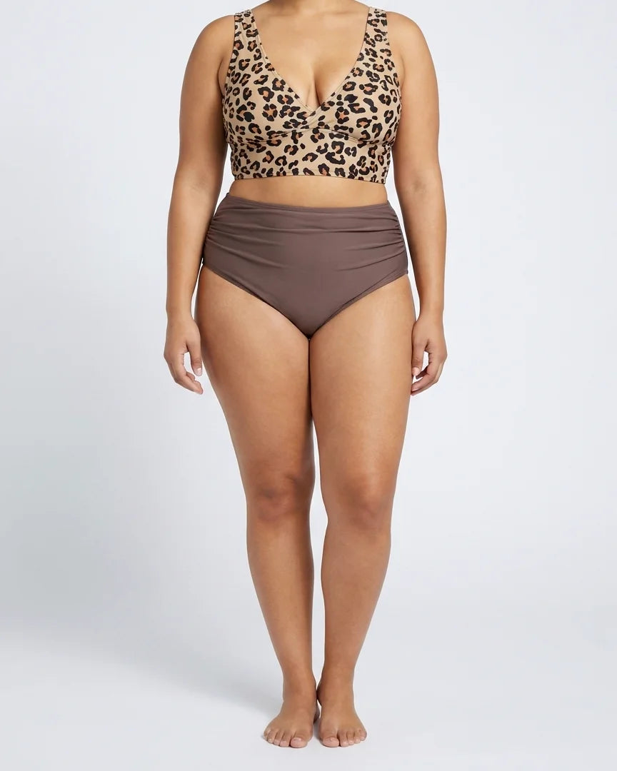 Curvana leopard tummy control swimsuit plus size leopard print front view