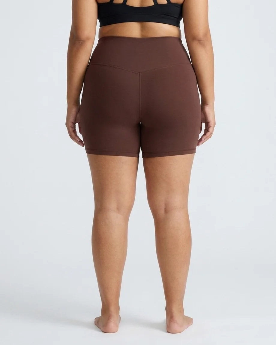 Curvana no seam biker shorts plus size chocolate brown back view