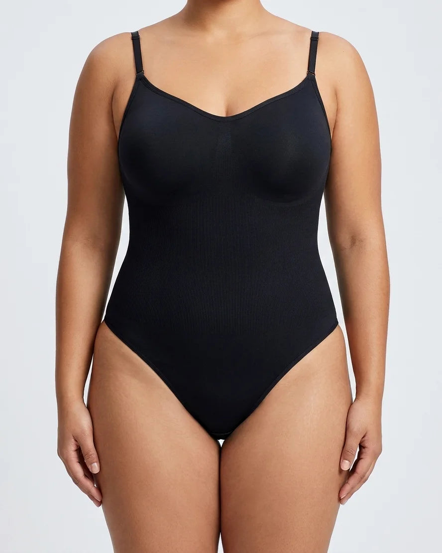 Curvana sculpt thong bodysuit plus size black front view