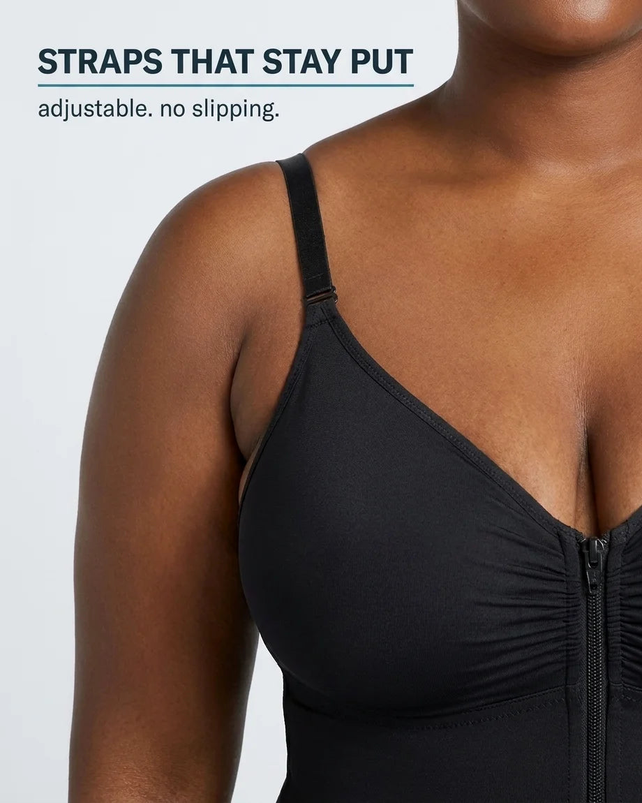 Curvana sculpt zip front bodysuit feature straps that stay put