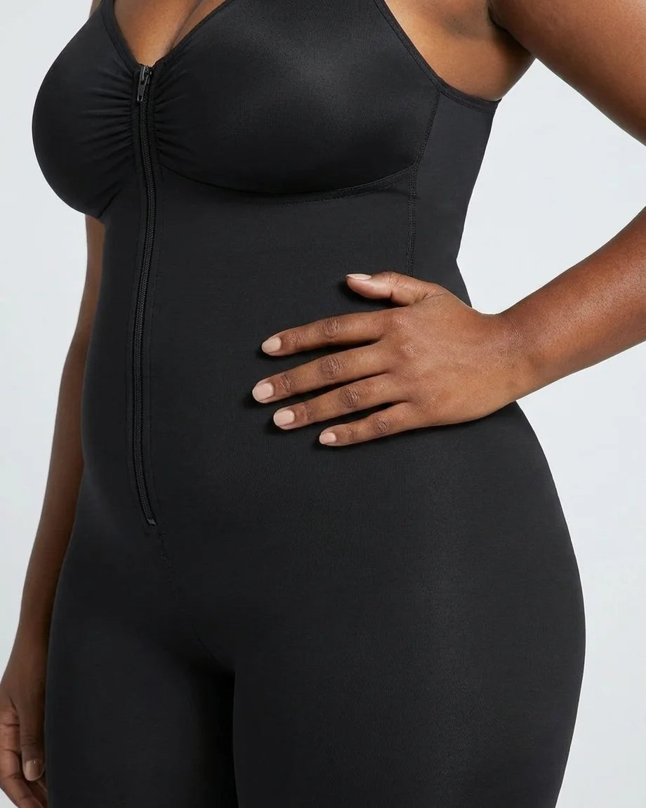 Curvana sculpt zip front bodysuit plus size black waist smoothing