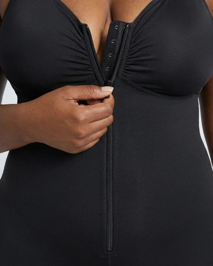 Curvana sculpt zip front bodysuit plus size black zip closure detail