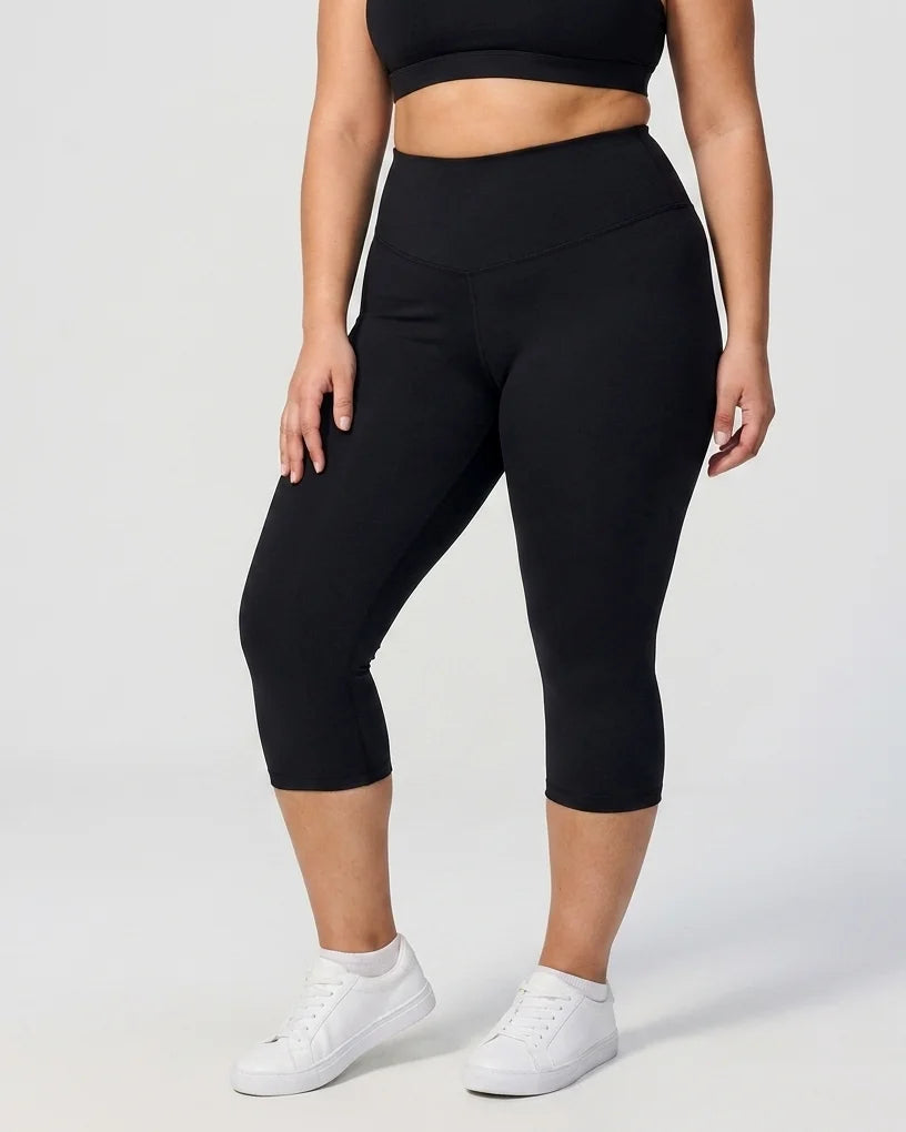 Curvana tummy control capri legging plus size black hero