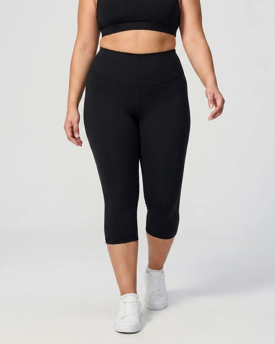 Curvana tummy control capri legging plus size black walking