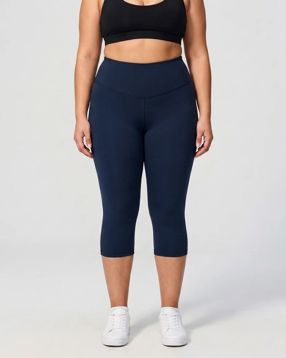 Curvana tummy control capri legging plus size navy front view