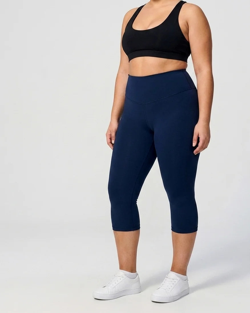 Curvana tummy control capri legging plus size navy hero
